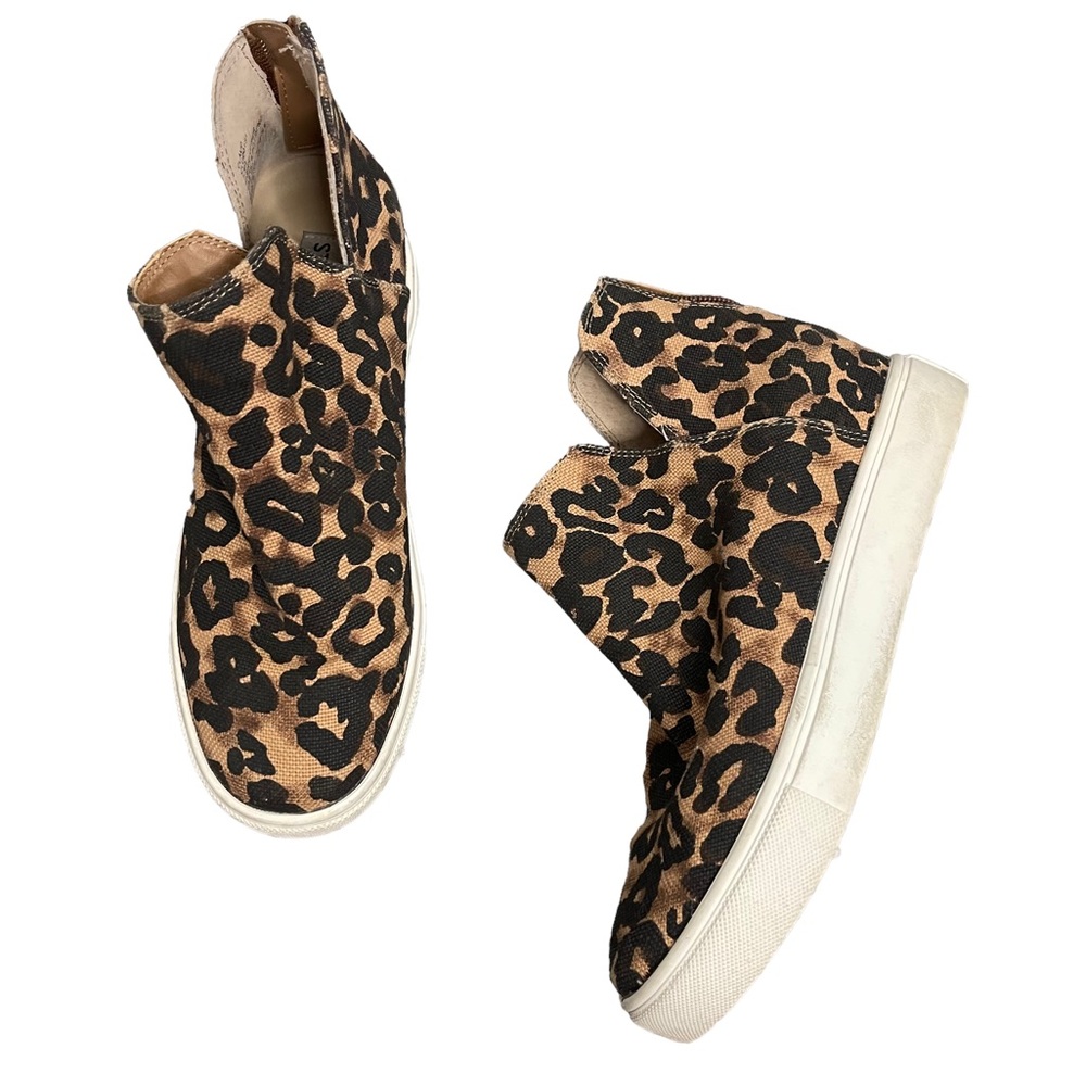 Steve Madden Claud Animal Print Canvas Sneakers High Top Tan Black Sz  7.5 Women